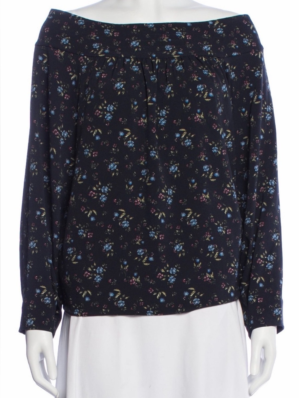 Marissa Webb size XS off the shoulder Navy Floral Long-Sleeve Blouse boho chic